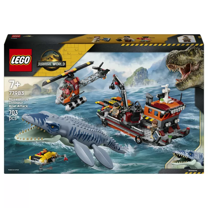 LEGO Jurassic World 77983 Mosasaurus Dinosaur Boat Attack (280 osa, 3 minifiguuri, vanusele 7+)