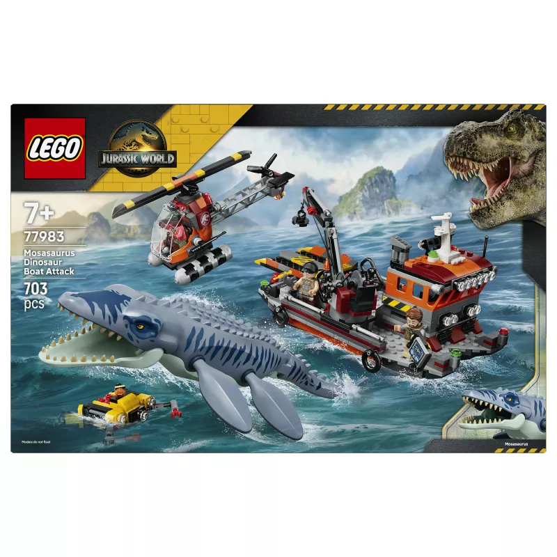 LEGO Jurassic World 77983 Mosasaurus Dinosaur Boat Attack (280 osa, 3 minifiguuri, vanusele 7+)