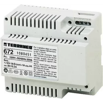 LEGRAND bticino 672 toiteplokk uksesidesüsteemidele, 230V AC kuni 8V DC / 12V AC, 1.2A, DIN-liistule, valge