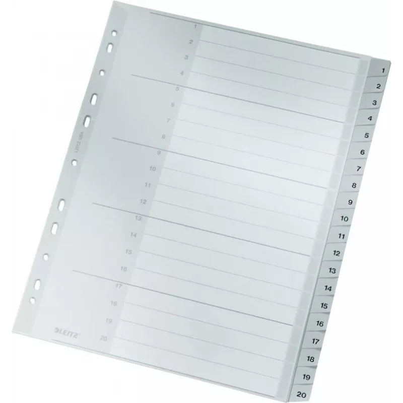 LEITZ 1284 A4 ekstra lai nummerdatud vahelehed 1-20, hall, 20-osaline, polüpropüleen, 0,12 mm, kirjutatava kaanega 1284-00