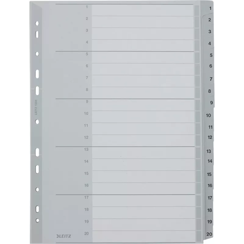 LEITZ 1284 A4 ekstra lai nummerdatud vahelehed 1-20, hall, 20-osaline, polüpropüleen, 0,12 mm, kirjutatava kaanega 1284-00