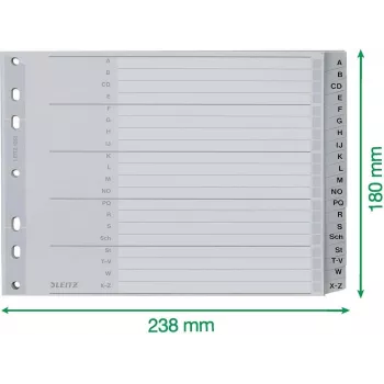 Leitz A-Z tähestikuline register, A4, hallid plastkõrvad 250 g/m² kartongil, 20-osaline, 11-avaline universaalne augustamine 1262-01-00