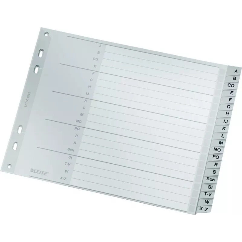 Leitz A-Z tähestikuline register, A4, hallid plastkõrvad 250 g/m² kartongil, 20-osaline, 11-avaline universaalne augustamine 1262-01-00