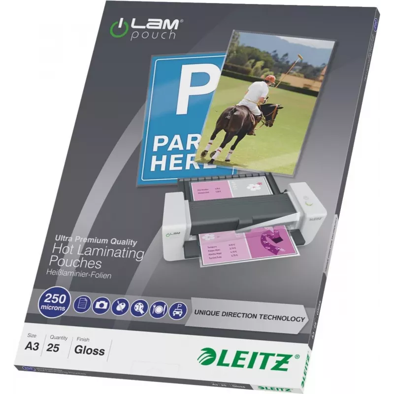 LEITZ A3 läikivad lamineerimistaskud 250 mikronit kristallselge, 25 pakk (7491-00-00)