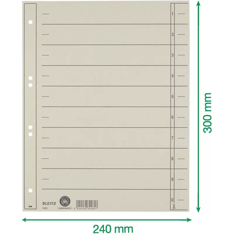 LEITZ A4 ekstra laiad vahelehed, manilla kartong 230 g/m², hall läbivärvitud, tühjad kaanetavad, 100 lehte 1658-00-85