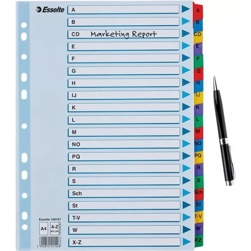 LEITZ A4 Mylar A-Z vahelehed, 26 keelega, mitmevärvilised, universaalne augustamine, 160 gsm, 1 komplekt (100167)