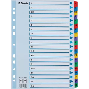 LEITZ A4 Mylar A-Z vahelehed, 26 keelega, mitmevärvilised, universaalne augustamine, 160 gsm, 1 komplekt (100167)