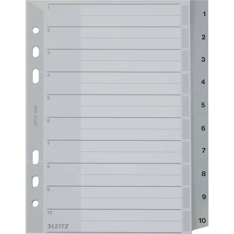 LEITZ A5 plastikust vahelehed, nummerdatud 1-10, hall, 10-osaline, polüpropüleen, 0,12 mm, kirjutatava kaanega 1285-00-00