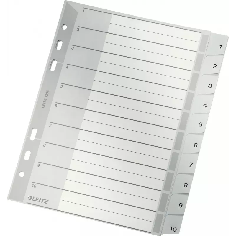 LEITZ A5 plastikust vahelehed, nummerdatud 1-10, hall, 10-osaline, polüpropüleen, 0,12 mm, kirjutatava kaanega 1285-00-00