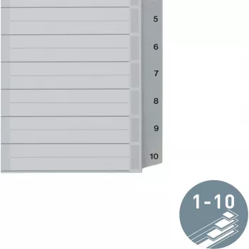 LEITZ A5 plastikust vahelehed, nummerdatud 1-10, hall, 10-osaline, polüpropüleen, 0,12 mm, kirjutatava kaanega 1285-00-00