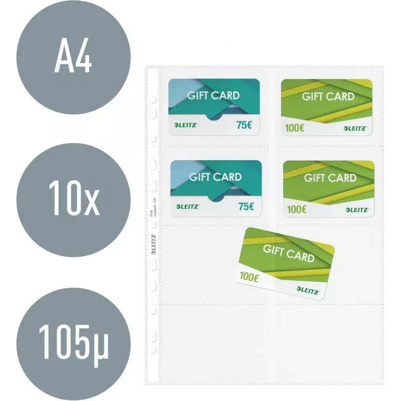 LEITZ visiitkaartide esitluskaaned 16 kaardile, A4, PP läbipaistev, 0,11 mm, külgavaga, arhiivikindel (4758-30-03)