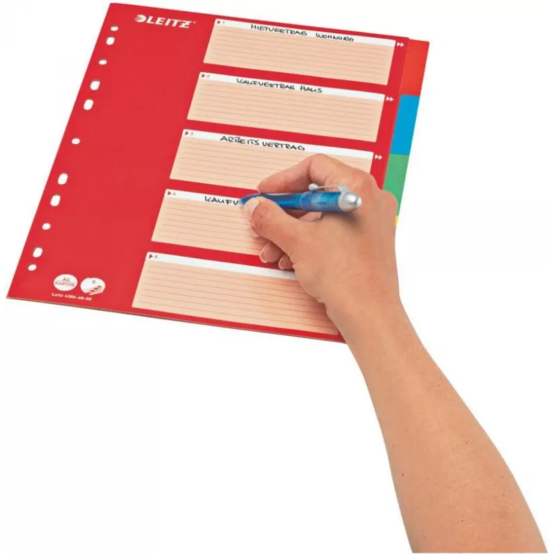 LEITZ papist vahelehed, tühjad kleepsud, A4, 5-osaline, mitmevärviline, 160 gsm, punase kirjutatava kaanega 250 gsm (4386-60-00)