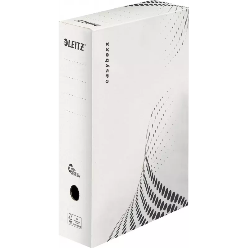 LEITZ easyboxx arhiivikarp valge 100 mm selg, 100% taaskasutatud lainepapp, topelt sulgurklapid, 25 pakk (6132-00-00)