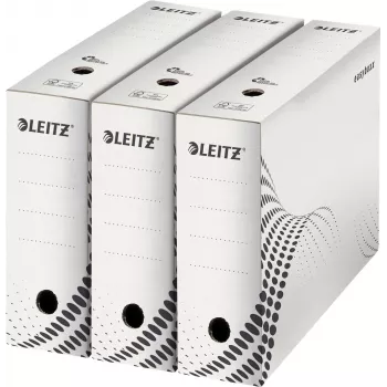 LEITZ easyboxx arhiivikarp valge 100 mm selg, 100% taaskasutatud lainepapp, topelt sulgurklapid, 25 pakk (6132-00-00)
