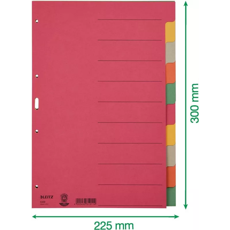 LEITZ ülierakindlad papist vahelehed, tühjad kaaned, A4, 10-osaline, mitmevärviline, 230 gsm, 5-värviline läbi värvitud papp (4359-00-00)