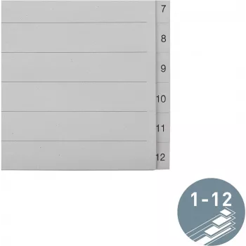 LEITZ Manila vahelehed, numbriline 1-12, A4 ekstra lai, hall, 12-osaline, 100 gsm, 80 mm augustus, tugevdatud augud 1233-00-85