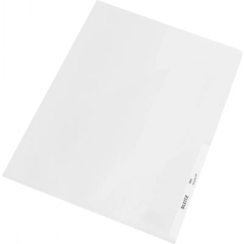 LEITZ re:cycle A4 esitlustasku, 100% taaskasutatud PP, 0,13 mm reljeefne, avatud ülalt ja küljelt, läbipaistev, 10 tk pakk 4401-10-03
