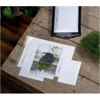 LEITZ re:cycle A4 esitlustasku, 100% taaskasutatud PP, 0,13 mm reljeefne, avatud ülalt ja küljelt, läbipaistev, 10 tk pakk 4401-10-03