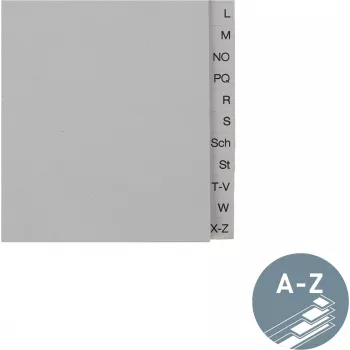 LEITZ Tauenpapier-register, A-Z, A4, poolkõrgus, 20-osaline hall, 100 g/m², 80 mm augustus, augu tugevdusega (6095-00-85)