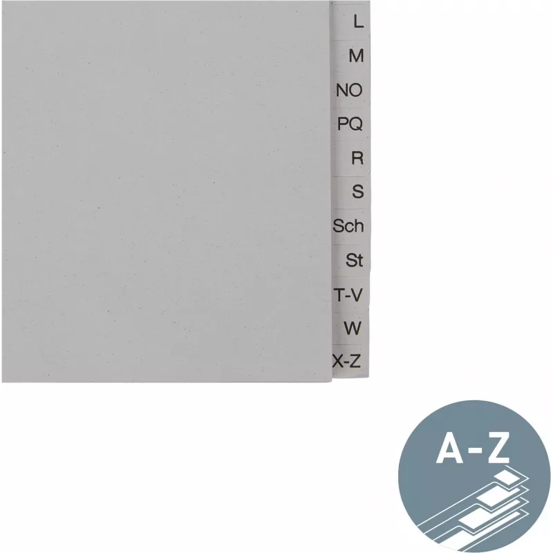 LEITZ Tauenpapier-register, A-Z, A4, poolkõrgus, 20-osaline hall, 100 g/m², 80 mm augustus, augu tugevdusega (6095-00-85)