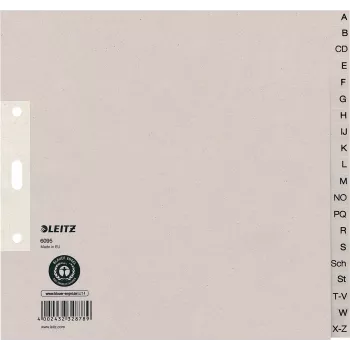 LEITZ Tauenpapier-register, A-Z, A4, poolkõrgus, 20-osaline hall, 100 g/m², 80 mm augustus, augu tugevdusega (6095-00-85)