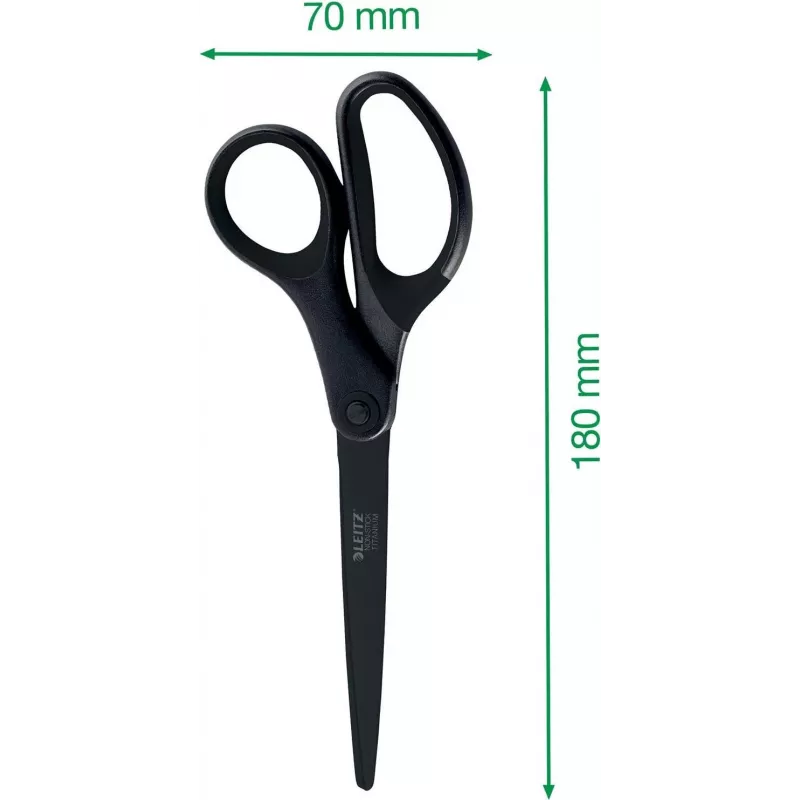 Leitz titaankvaliteediga käärid 180 mm, roostevabast terasest terad titaankattega, ergonoomilised pehme haardega käepidemed, must/punane, paberi ja kanga jaoks 5419-60-95