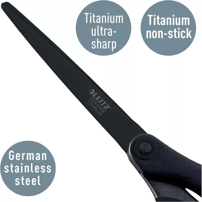 Leitz titaankvaliteediga käärid 180 mm, roostevabast terasest terad titaankattega, ergonoomilised pehme haardega käepidemed, must/punane, paberi ja kanga jaoks 5419-60-95