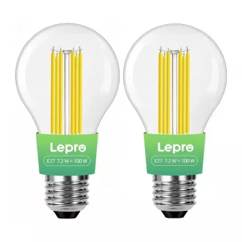 LEPRO 100094-WW-EU-2 E27 hõõgniidiga LED-pirn, 7.2W (100W ekvivalent), 1521 lm, 2700K soe valge, energiaklass A, 2-pakk