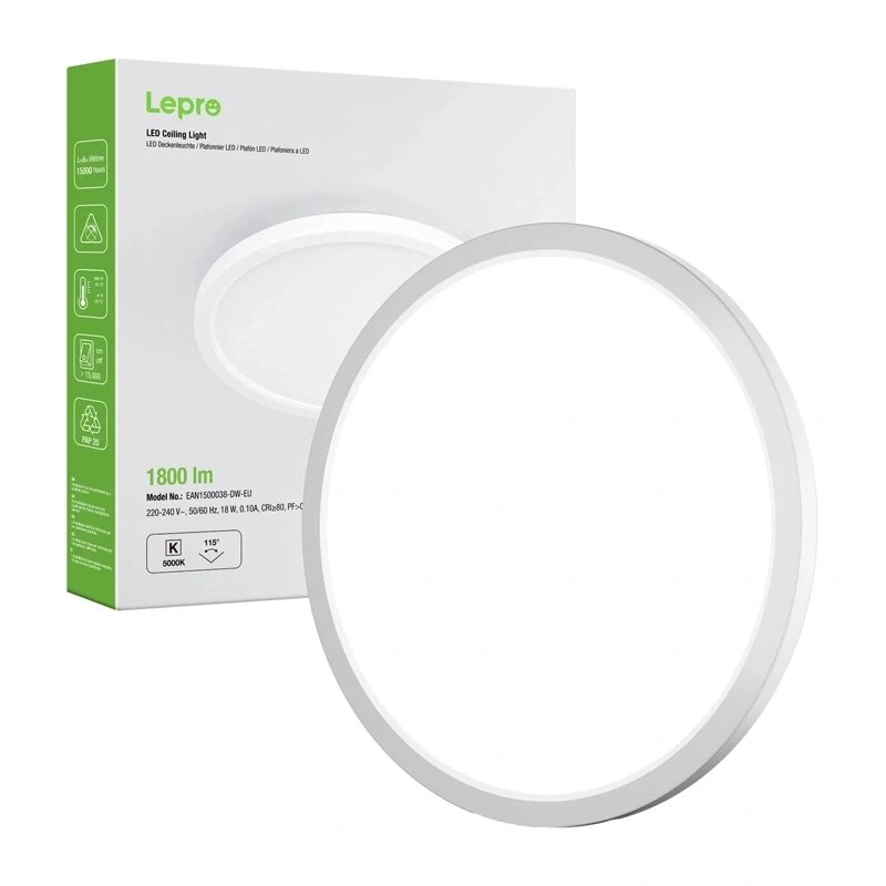 LEPRO 1500038 LED Laevalgusti 18W 1800lm 4000K Looduslik Valge IP54 Lae lähedale paigaldatav