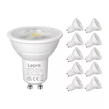 LEPRO 200084-DW-EU-10 GU10 hämmitav LED-pirn, 4,5W, 345 lm, 6500K, 38°, 10 tk