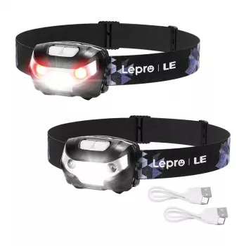 LEPRO 3200008-2 LED pealamp, 2-pakk, 300 luumenit, laetav, IPX4, must
