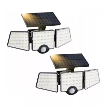 LEPRO 640003-DW-a-2 Päikeseenergial tänavavalgusti liikumis- ja hämarussensoriga, 2-pakk, 1500 luumenit, 6500K külmvalge, IP65 veekindel, seinale kinnitatav, LED