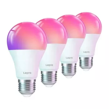 LEPRO B1-EU-4 E27 Wi-Fi LED-pirnid, 4-pakk, 9W (60W ekvivalent), 806lm, soe valge 2700K, hämardatav, nutikas koduühilduv Alexa ja Google Assistantiga