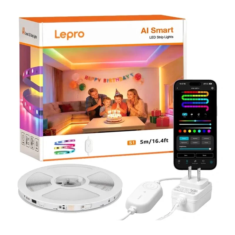 Lepro S1 5m Wi-Fi Bluetooth RGBIC LED-riba – 150 LED-i, 16M värvi, rakenduse ja hääljuhtimine