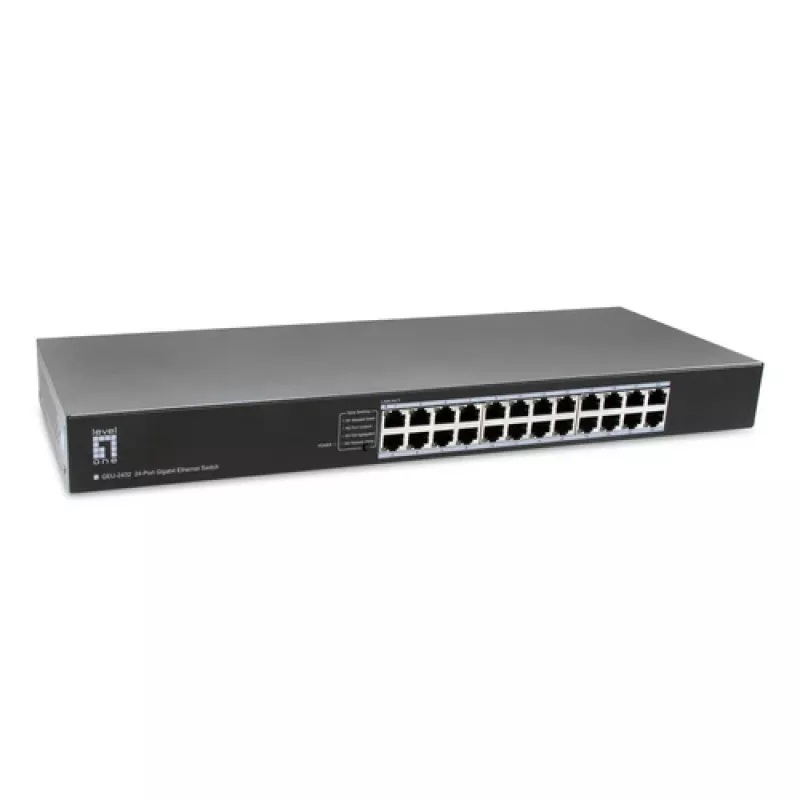 LevelOne GEU-2432 24-pordine Gigabit Ethernet kommutaator, 4-režiimiline DIP-lüliti, 19-tolline riiulikinnitus, haldamata, metallkorpus