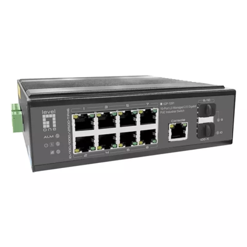 LevelOne tööstuslik PoE+ kommutaator 8x 2.5G PoE, 2x 1G, 2x 10G SFP+ üleslingid, haldamata, DIN-liistule, IP30
