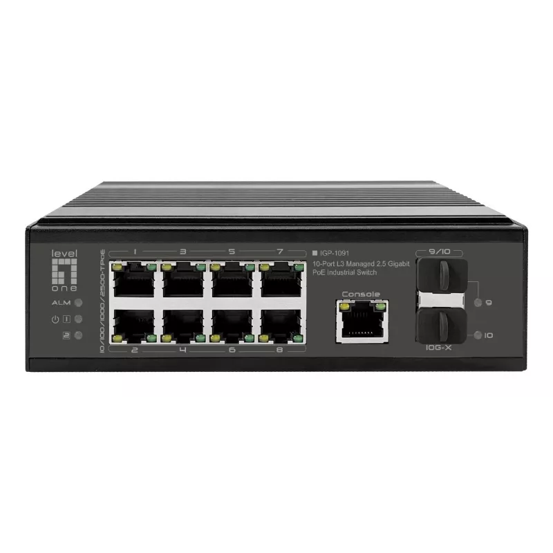 LevelOne tööstuslik PoE+ kommutaator 8x 2.5G PoE, 2x 1G, 2x 10G SFP+ üleslingid, haldamata, DIN-liistule, IP30