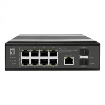 LevelOne tööstuslik PoE+ kommutaator 8x 2.5G PoE, 2x 1G, 2x 10G SFP+ üleslingid, haldamata, DIN-liistule, IP30