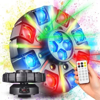 LIGHT4ME OCTOS liikuv multiefektvalgusti RGBW LEDidega, punase/rohelise laseri ja stroboga