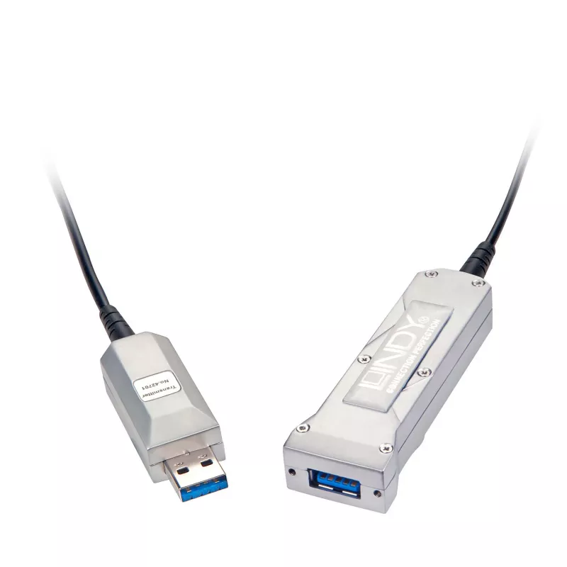 Lindy 50m USB 3.0 hübriidne aktiivne pikenduskaabel, fiiberoptiline ja vask, 5Gbps, LSZH, must 42701