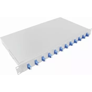 LogiLink 19-tolline 1U racki splice-box LC-Duplex 12 porti Single Mode OS2, täielikult varustatud, helehall F12LC2G