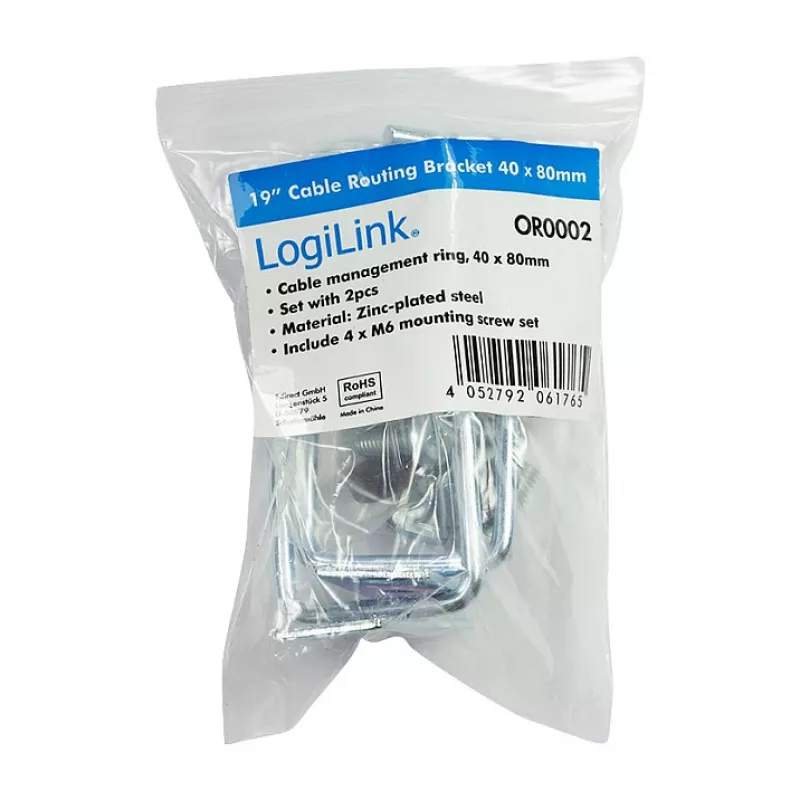 LogiLink 19 inch kaablihaldusklamber 40 x 80 mm, teras, 2 tk