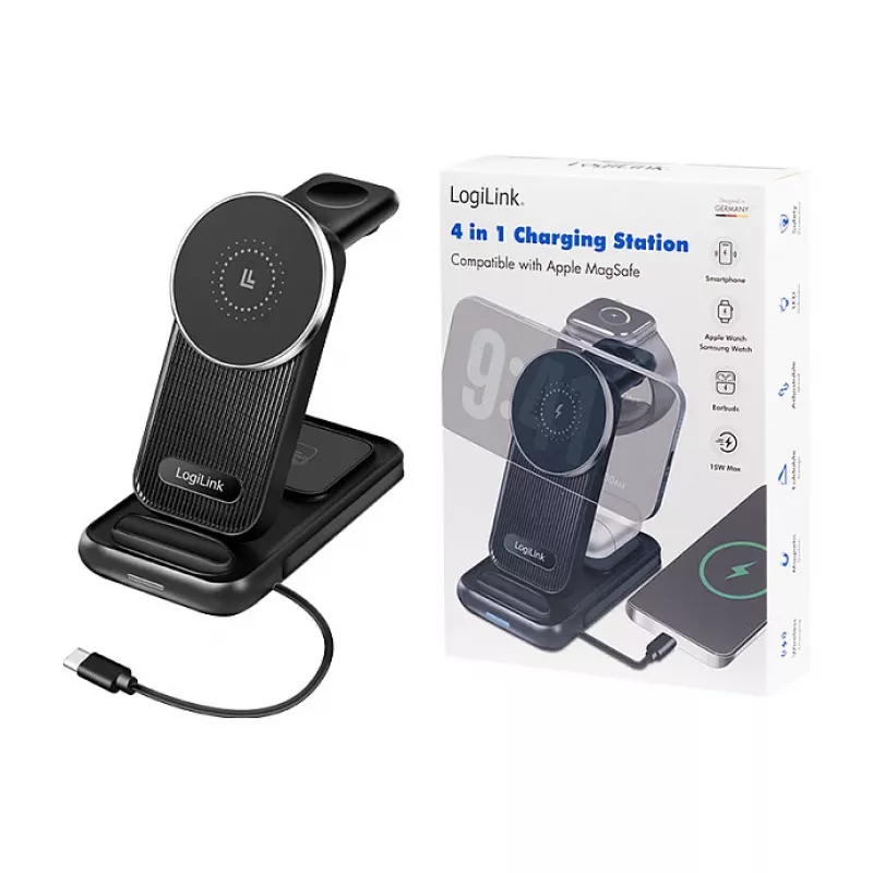 Logilink 4-in-1 juhtmevaba laualadija, 15W Qi laadimisjaam (PA0292)