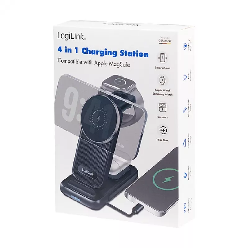 Logilink 4-in-1 juhtmevaba laualadija, 15W Qi laadimisjaam (PA0292)