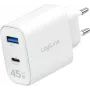 LogiLink 45W GaN USB seinilaadija, 1x USB-C PD, 1x USB-A QC, valge, europesa (PA0410)