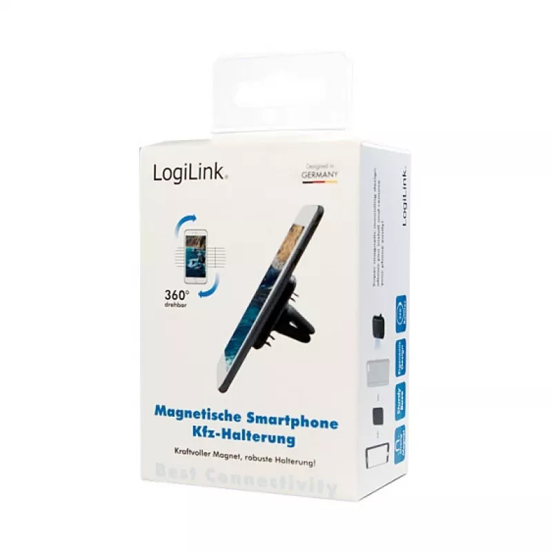 LogiLink AA0114 Magnetiline auto õhutusava kinnitus nutitelefonile, 360° pöörlemine, universaalne sobivus, must