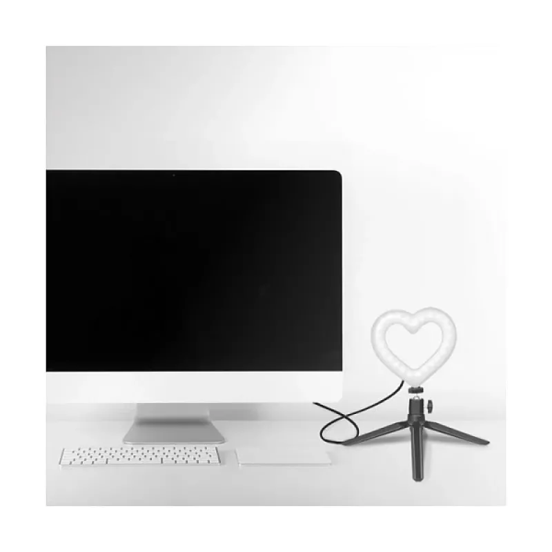 LOGILINK AA0155 LED Ring Fill Light with Heart Shape and Tripod, 20.5 cm, 10 Brightness Levels, 3000K-6000K, USB-A