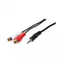 LogiLink helikaabel, 3,5 mm 3-kontaktiline isane 2x RCA emasele, must, 0,2 m