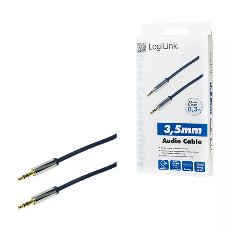 LogiLink CA10030 Premium 3,5 mm TRS isane-isane helikaabel, metallpistikud, sinine, 0,3 m