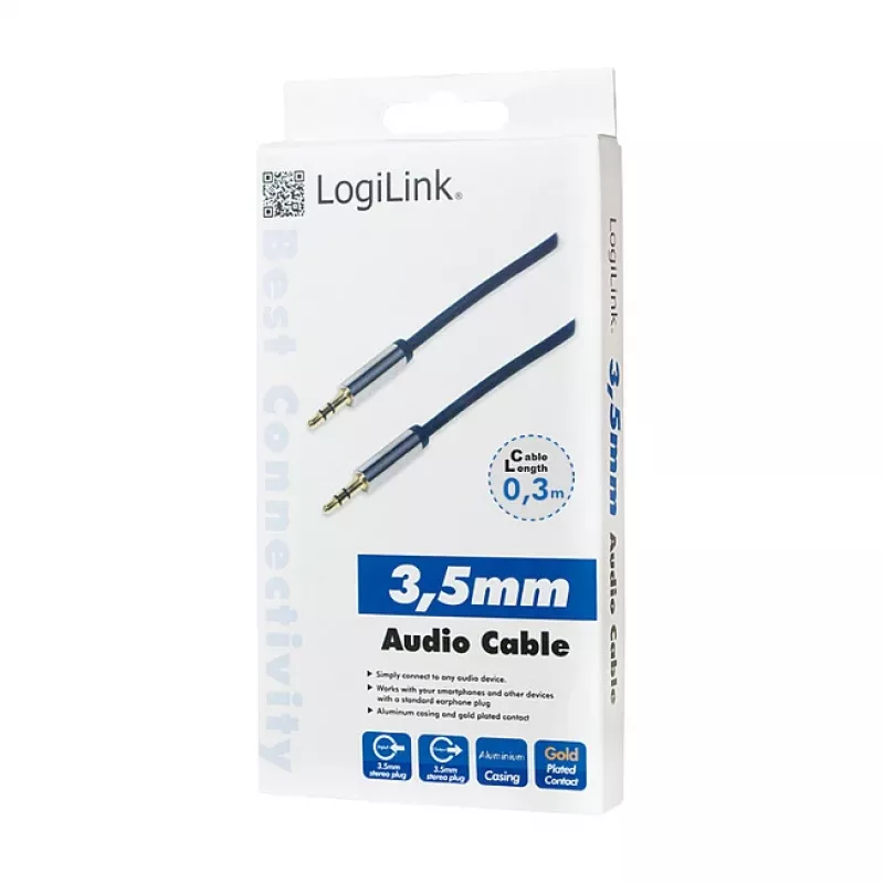 LogiLink CA10030 Premium 3,5 mm TRS isane-isane helikaabel, metallpistikud, sinine, 0,3 m